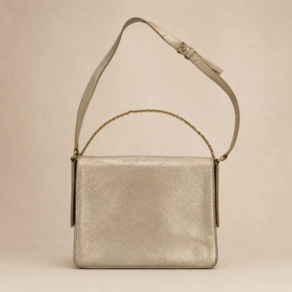 Botkier Metallic Champagne Leather Crossbody Bag‎ Chain Handle Turnlock Closure